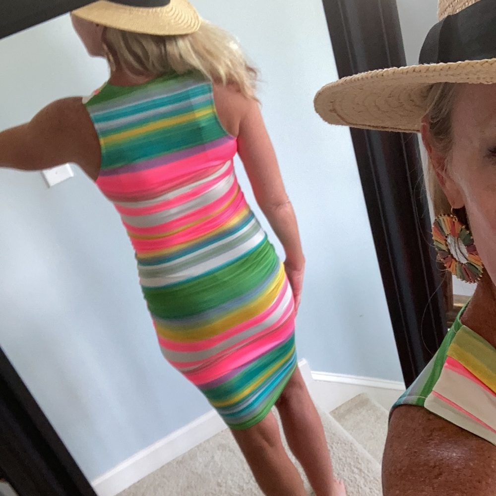 Striped, Draped Neck Fitted Dress - Picture 10 of 16